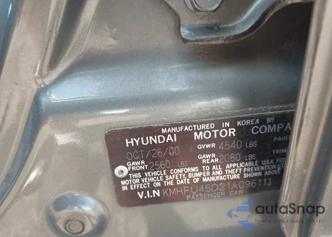2001 Hyundai Xg300 L from USA, damaged, VIN KMHFU45D21A096111